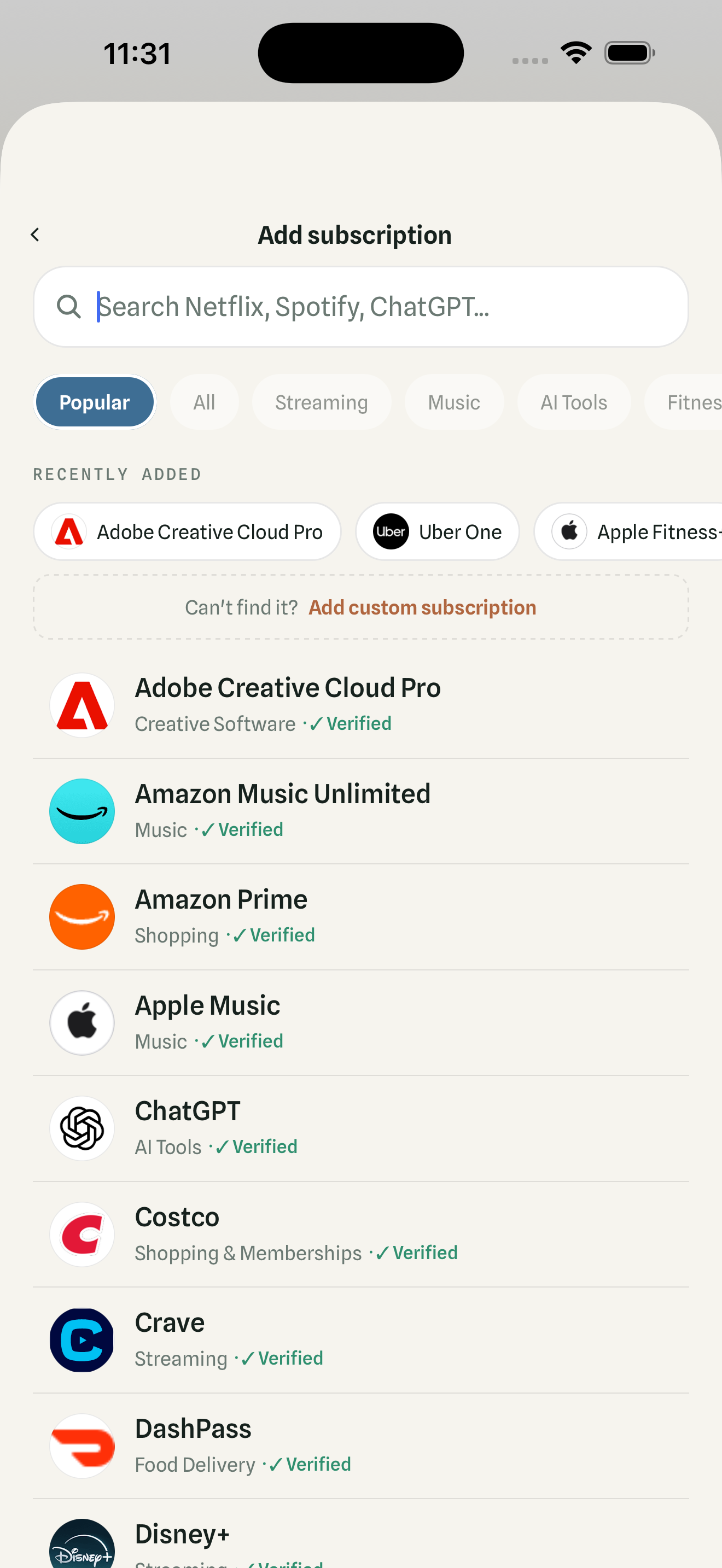 Astera app screen