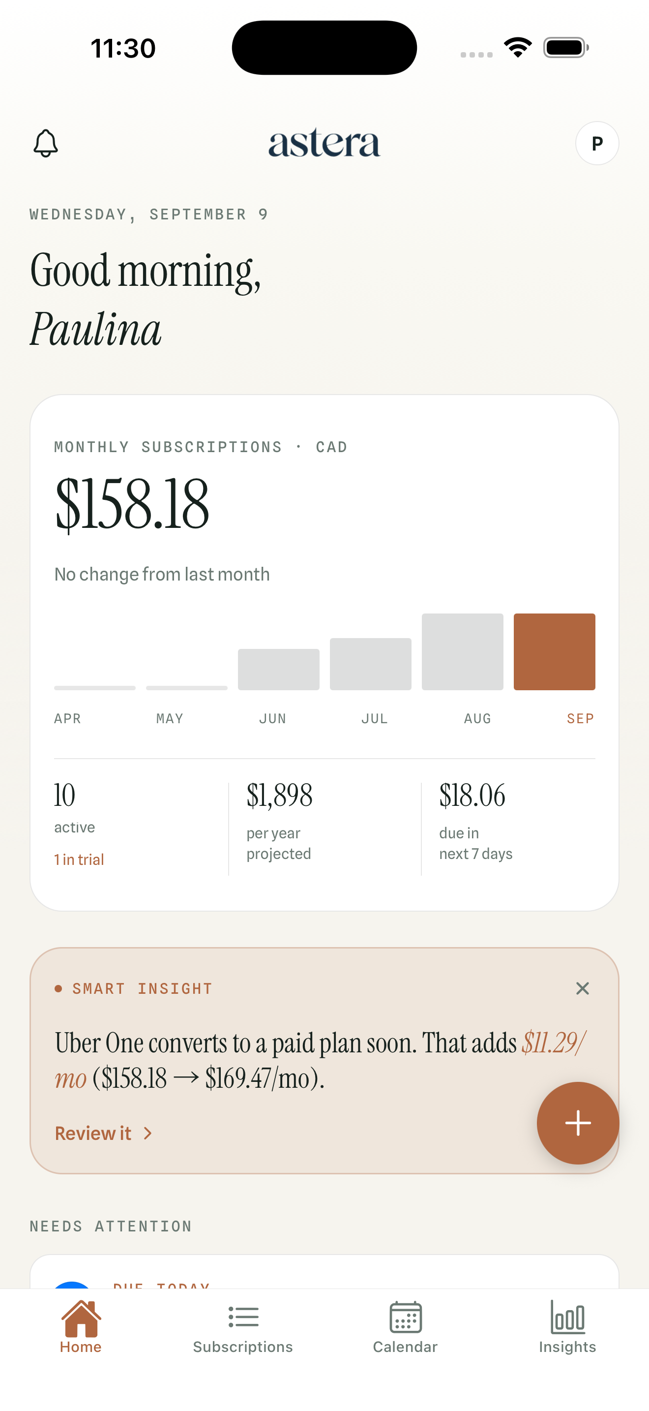 Astera app screen